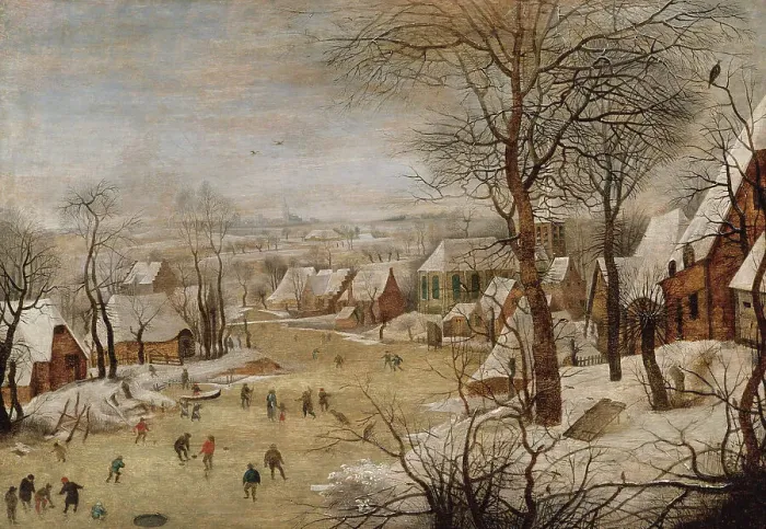 Framed Print : Winter Landscape with Skaters and a Bird Trap, early 17th century. Creator: Pieter Brueghel the Younger