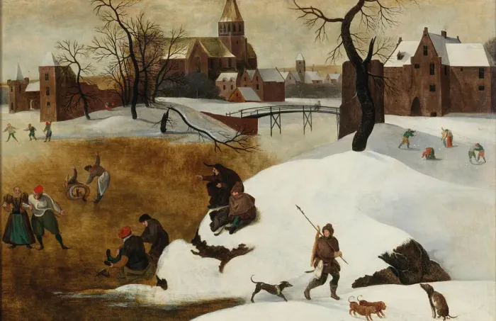 Framed Print : Winter landscape with skaters. Creator: Grimmer, Abel (1570-1619) Framed Print : Winter landscape with skaters. Creator: Grimmer, Abel (1570-1619)