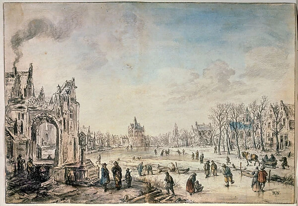 Winter Landscape with Skaters, Dutch painting of 17th century. Artist: Aert van der Neer