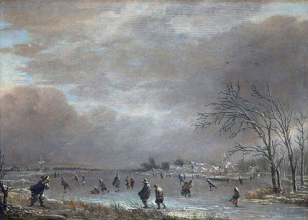 Winter Landscape with Skaters on a Frozen River. Artist: Neer, Aert, van der (1603-1677)