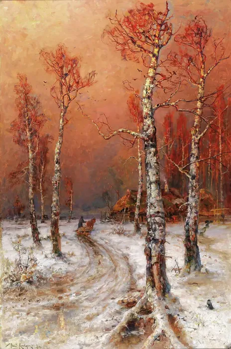 Framed Print : Winter mood with rooks, 1914. Creator: Klever, Juli Julievich (Julius) von, the Elder (1850-1924)