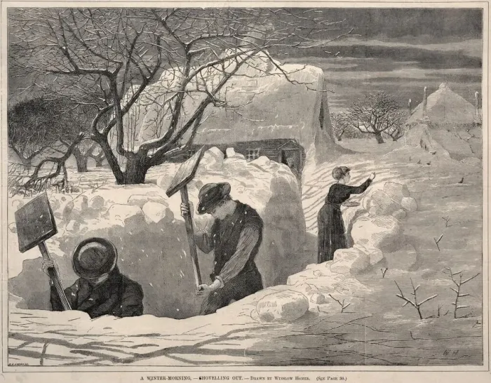 Framed Print : A Winter Morning, - Shovelling Out, 1871. Creator: Winslow Homer (American, 1836-1910)
