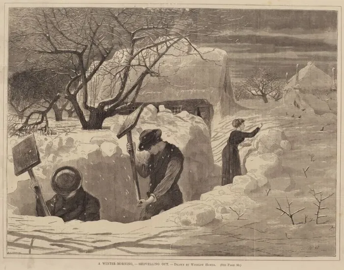 Framed Print : A Winter-Morning, - Shovelling Out, published 1871. Creator: George A. Avery Framed Print : A Winter-Morning, - Shovelling Out, published 1871. Creator: George A. Avery