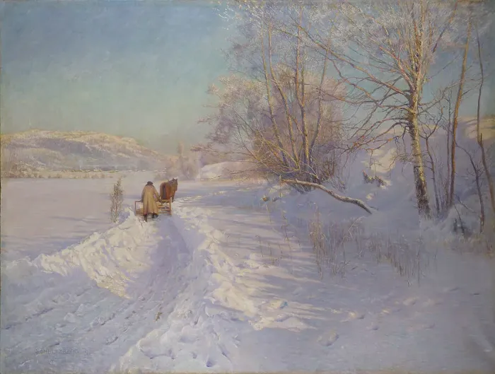 Framed Print : A Winter Morning after a Snowfall in Dalarna, 1893. Creator: Anshelm Schultzberg