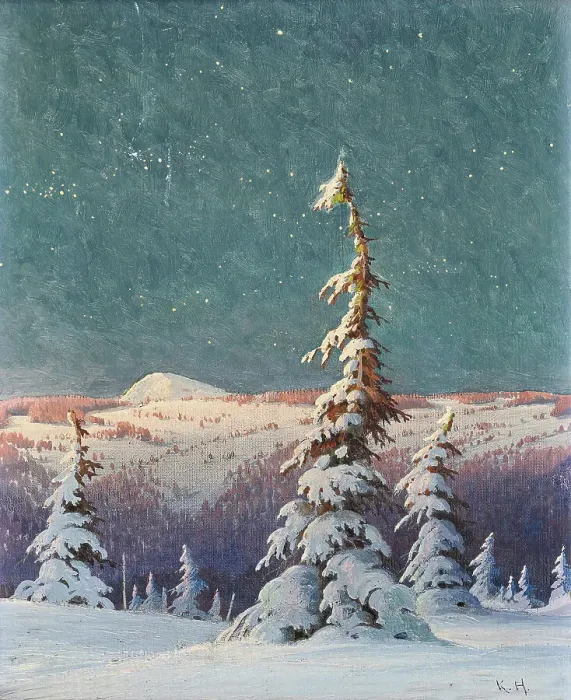 Framed Print : Winter night in the Black Forest. Creator: Hauptmann; Karl (1880-1947) Framed Print : Winter night in the Black Forest. Creator: Hauptmann; Karl (1880-1947)