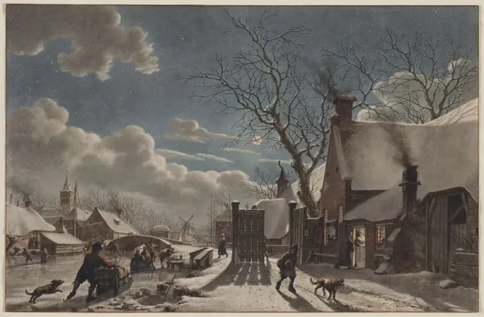 Framed Print : Winter Night in a Dutch Town, 1797. Creator: Jacob Cats (Dutch, 1741-1799) Framed Print : Winter Night in a Dutch Town, 1797. Creator: Jacob Cats (Dutch, 1741-1799)