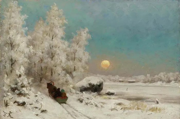 Framed Print : Winter Night, Moon Rising, 1865-1900. Creator: August Fredrik Ahlstedt Framed Print : Winter Night, Moon Rising, 1865-1900. Creator: August Fredrik Ahlstedt