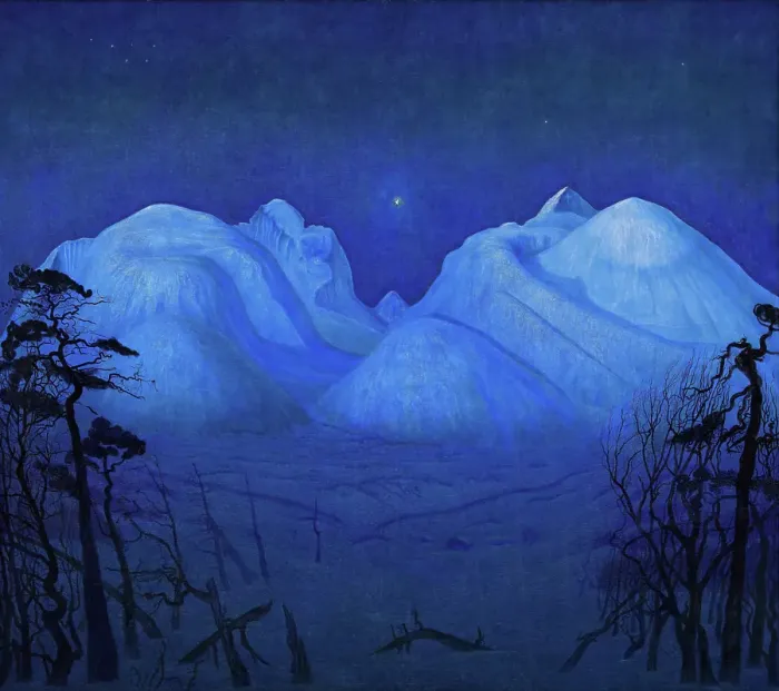 Framed Print : Winter Night in the Mountains, 1914. Creator: Harald Sohlberg Framed Print : Winter Night in the Mountains, 1914. Creator: Harald Sohlberg