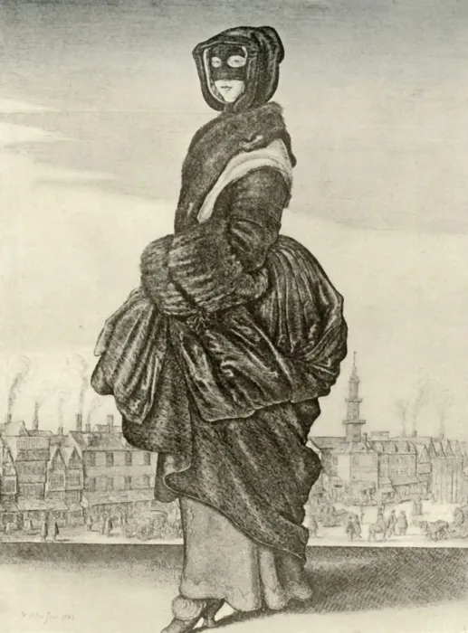 Framed Print : Winter - Outdoor winter dress of English woman, reign of Charles I, c1620-1640, (1937) Creator Framed Print : Winter - Outdoor winter dress of English woman, reign of Charles I, c1620-1640, (1937) Creator