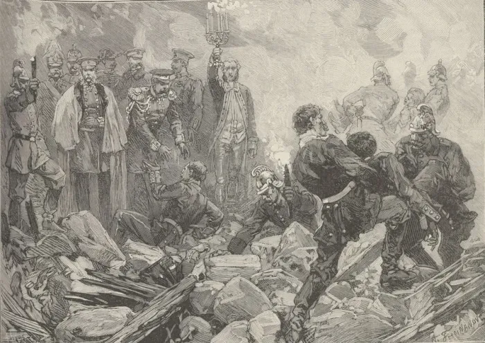 Framed Print : The Winter Palace after the explosion, evening of February 17, 1880. Creator: De Haenen Framed Print : The Winter Palace after the explosion, evening of February 17, 1880. Creator: De Haenen