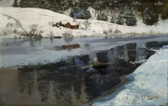 Framed Print : Winter at the River Simoa. Artist: Thaulov, Fritz (1847-1906) Framed Print : Winter at the River Simoa. Artist: Thaulov, Fritz (1847-1906)