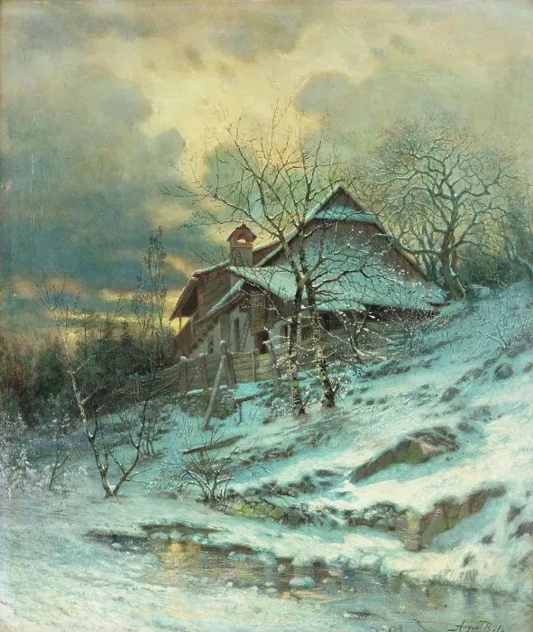 Framed Print : Winter scene, 1902. Creator: Vojtech Angyal Framed Print : Winter scene, 1902. Creator: Vojtech Angyal