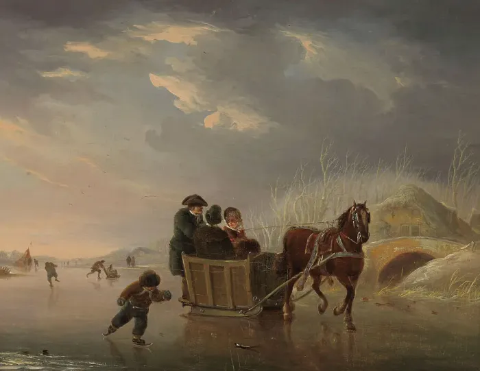 Framed Print : Winter Scene (Horse-Sleigh on the Ice), 1790-1814. Creator: Andries Vermeulen Framed Print : Winter Scene (Horse-Sleigh on the Ice), 1790-1814. Creator: Andries Vermeulen