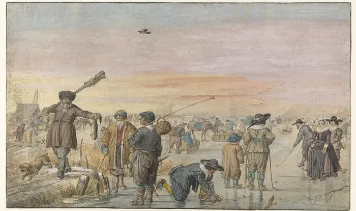Framed Print : Winter Scene on the Ice, with a Hunter Showing an Otter, c.1625-c.1630. Creator: Hendrick Avercamp Framed Print : Winter Scene on the Ice, with a Hunter Showing an Otter, c.1625-c.1630. Creator: Hendrick Avercamp