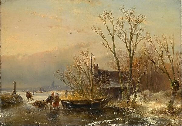 Winter Scene on the Ice with Wood Gatherers, 1849. Creator: Andreas Schelfhout