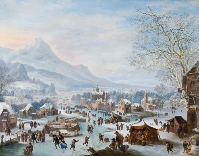 Framed Print : Winter Scene with Skaters. Artist: Griffier, Jan (ca 1652-1718) Framed Print : Winter Scene with Skaters. Artist: Griffier, Jan (ca 1652-1718)