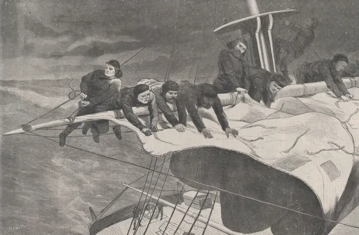 Framed Print : Winter at Sea - Taking in Sail off the Coast (Harpers Weekly, Vol Framed Print : Winter at Sea - Taking in Sail off the Coast (Harpers Weekly, Vol