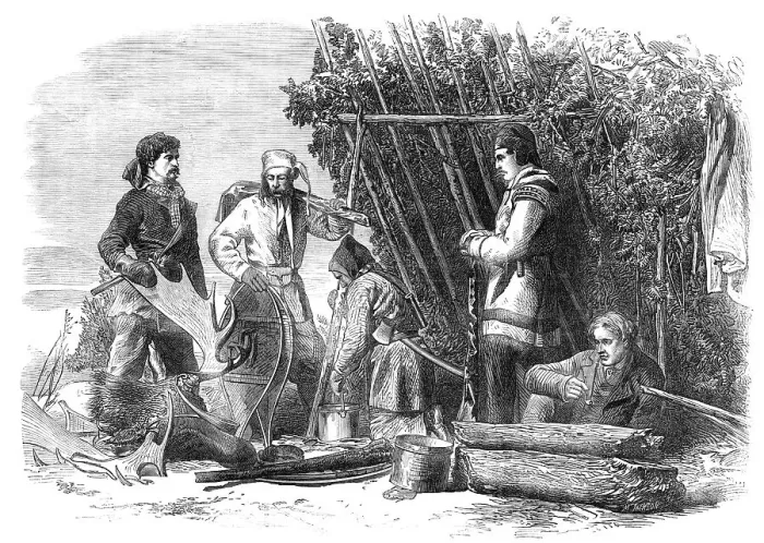 Framed Print : Winter sports in Canada: moose-hunting: the return, 1868. Creator: Unknown Framed Print : Winter sports in Canada: moose-hunting: the return, 1868. Creator: Unknown