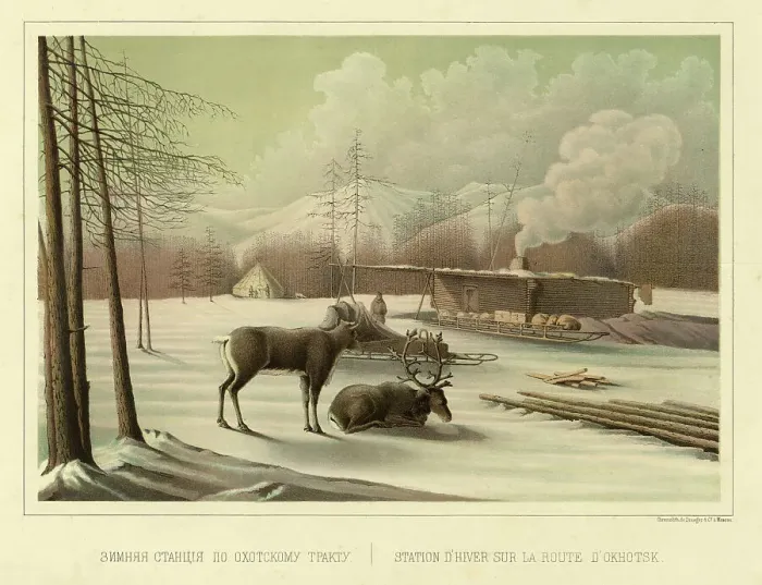 Framed Print : Winter Station on the Route to Okhotsk, 1856. Creator: Ivan Dem'ianovich Bulychev Framed Print : Winter Station on the Route to Okhotsk, 1856. Creator: Ivan Dem'ianovich Bulychev