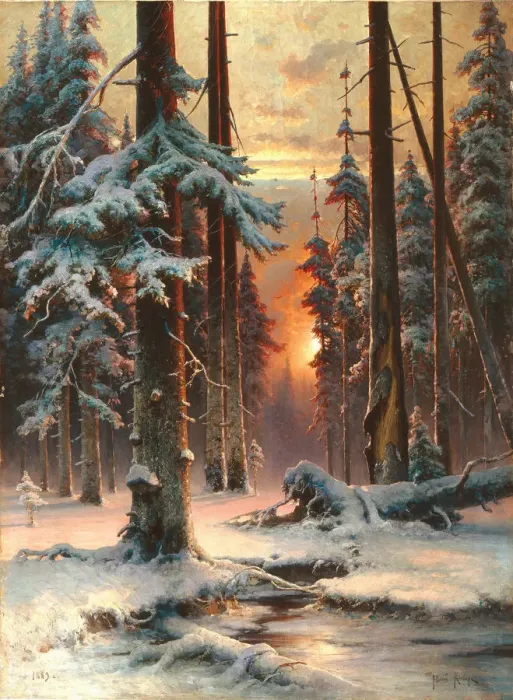 Framed Print : Winter Sunset in the Fir Forest, 1889. Artist: Klever, Juli Julievich (Julius), von (1850-1924) Framed Print : Winter Sunset in the Fir Forest, 1889. Artist: Klever, Juli Julievich (Julius), von (1850-1924)