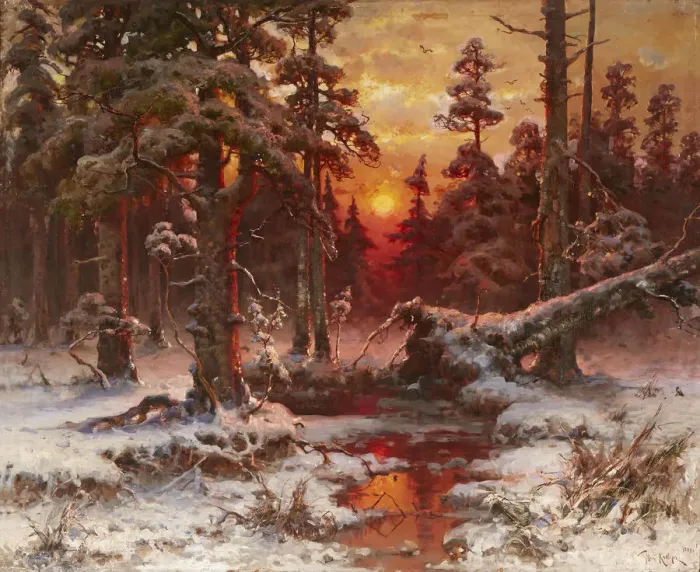 Framed Print : Winter sunset in a Pine Forest, 1898 Framed Print : Winter sunset in a Pine Forest, 1898