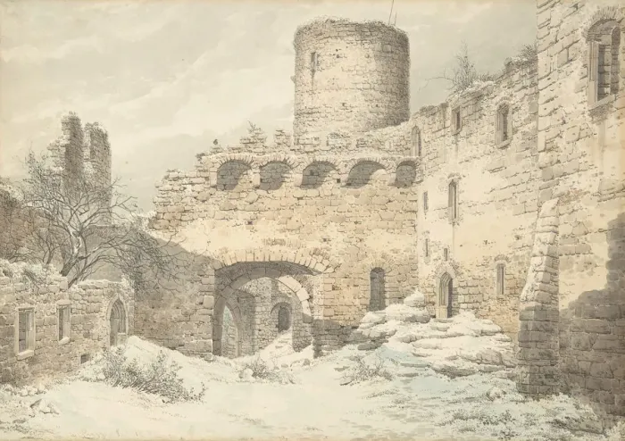 Framed Print : Winter View of the Courtyard of a Medieval Castle in Ruins, 1832 Framed Print : Winter View of the Courtyard of a Medieval Castle in Ruins, 1832