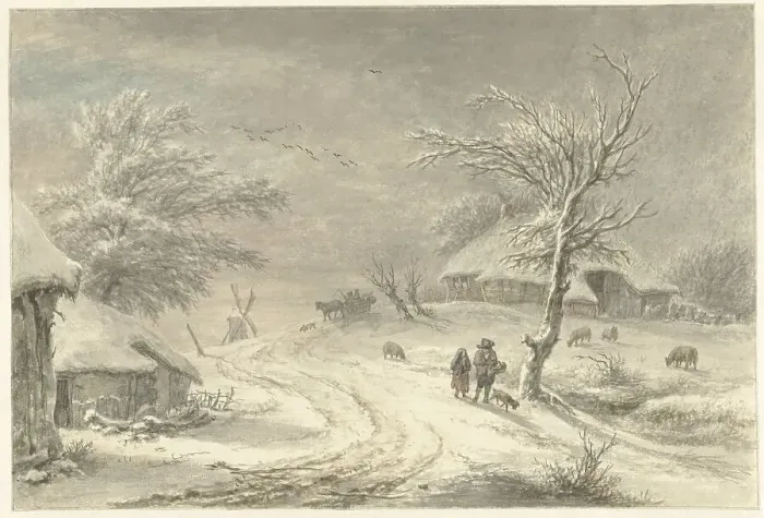 Framed Print : Winter view in Exloo, Drenthe, 1755-1818. Creator: Egbert van Drielst Framed Print : Winter view in Exloo, Drenthe, 1755-1818. Creator: Egbert van Drielst
