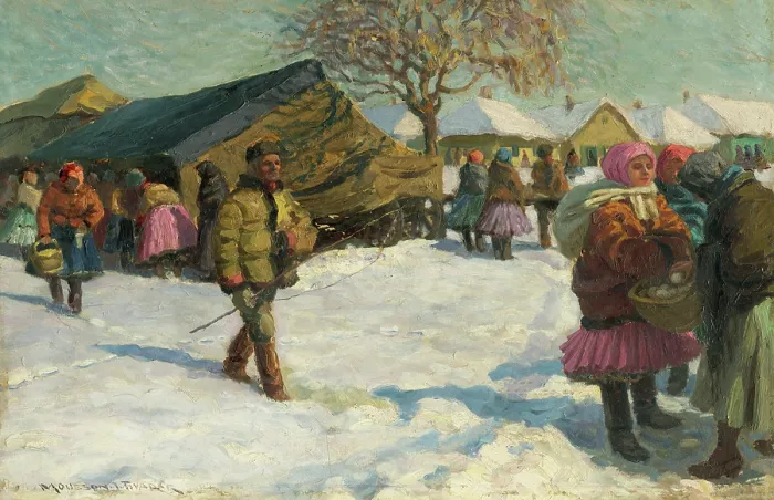 Framed Print : Winter in the village, 1919. Creator: Teodor Jozef Mousson Framed Print : Winter in the village, 1919. Creator: Teodor Jozef Mousson
