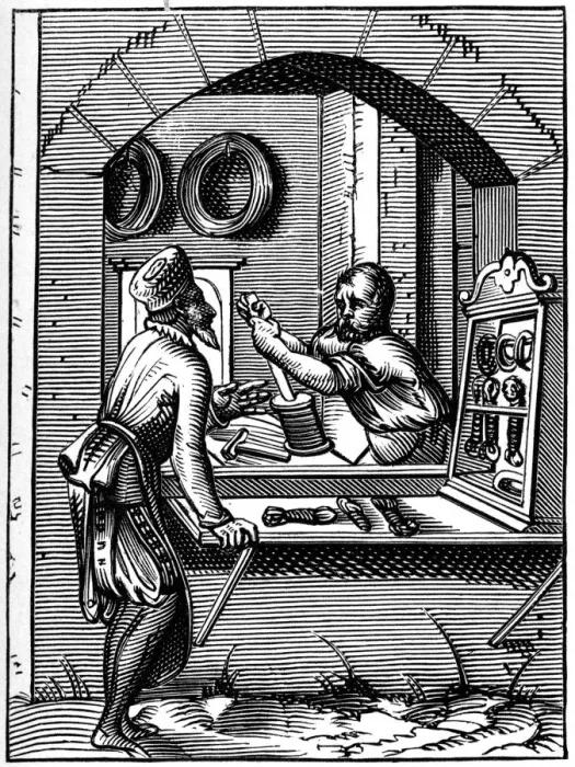Framed Print : Wire worker, 16th century (1849). Artist: Jost Amman Framed Print : Wire worker, 16th century (1849). Artist: Jost Amman
