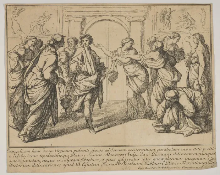 Framed Print : The wise and the foolish Virgins, 1728. Creator: Francesco Zuccarelli Framed Print : The wise and the foolish Virgins, 1728. Creator: Francesco Zuccarelli