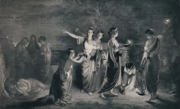 Framed Print : The Wise and Foolish Virgins, c1900, (1911). Artist: JG Lander Framed Print : The Wise and Foolish Virgins, c1900, (1911). Artist: JG Lander