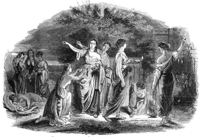 Framed Print : The Wise and Foolish Virgins, in the Royal Academy Exhibition, painted by Lauder, 1844 Framed Print : The Wise and Foolish Virgins, in the Royal Academy Exhibition, painted by Lauder, 1844