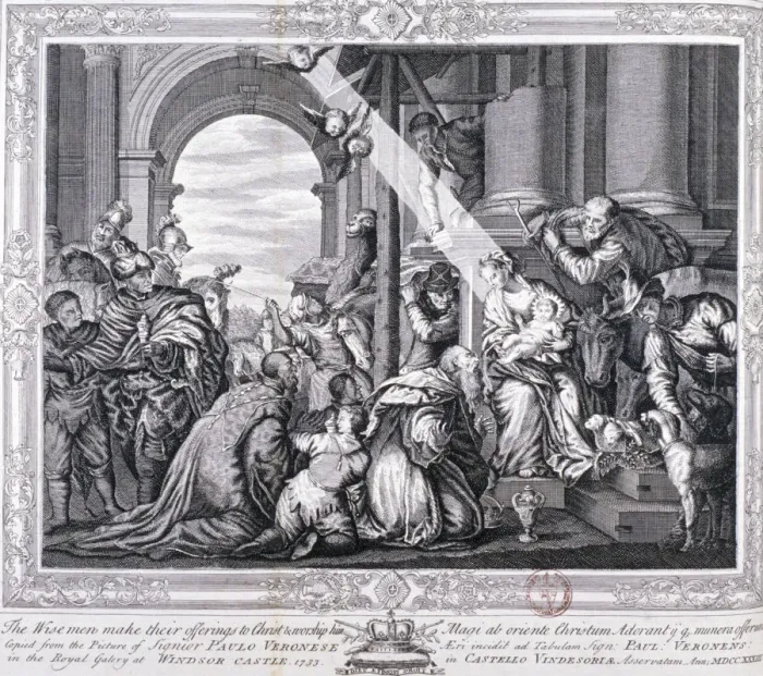 Framed Print : The Three Wise Men make their offerings to Christ and worship him, 1733 Framed Print : The Three Wise Men make their offerings to Christ and worship him, 1733