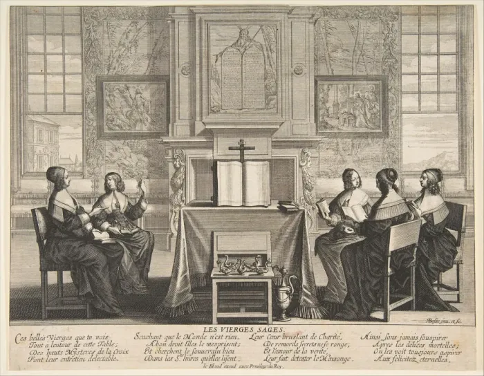 Framed Print : The Wise Virgins Conversing, ca. 1635. Creator: Abraham Bosse Framed Print : The Wise Virgins Conversing, ca. 1635. Creator: Abraham Bosse