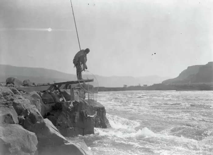 Framed Print : Wishham (i.e. Wishram) fishing platform, c1910. Creator: Edward Sheriff Curtis Framed Print : Wishham (i.e. Wishram) fishing platform, c1910. Creator: Edward Sheriff Curtis