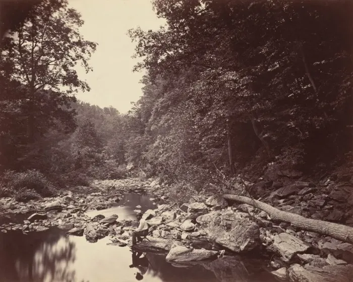 Framed Print : The Wissahickon Creek near Philadelphia, c. 1863. Creator: John Moran Framed Print : The Wissahickon Creek near Philadelphia, c. 1863. Creator: John Moran