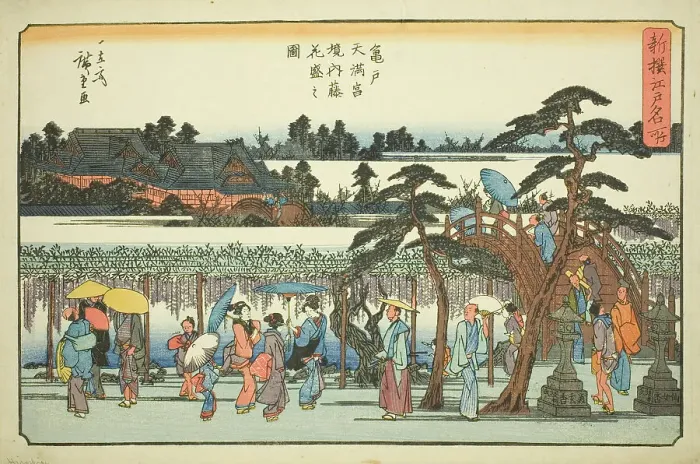 Framed Print : Wisteria in Full Bloom in the Precincts of the Kameido Tenmangu Shrine (Kameido Tenm... c. 1839 / 42. Creator: Ando Hiroshige) Framed Print : Wisteria in Full Bloom in the Precincts of the Kameido Tenmangu Shrine (Kameido Tenm... c. 1839 / 42. Creator: Ando Hiroshige)