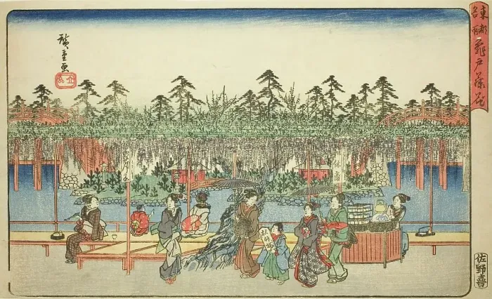 Framed Print : Wisteria at Kameido (Kameido Tenjin fuji hana), from the series Famous Places in the... c1839 / 42. Creator: Ando Hiroshige. Wisteria at Kameido (Kameido Tenjin fuji hana), from the series Famous Places in the... c1839 / 42 Framed Print : Wisteria at Kameido (Kameido Tenjin fuji hana), from the series Famous Places in the... c1839 / 42. Creator: Ando Hiroshige. Wisteria at Kameido (Kameido Tenjin fuji hana), from the series Famous Places in the... c1839 / 42