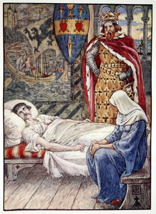 Framed Print : The Witch gives Advice as to Sir Tristrams Wound, 1911 Framed Print : The Witch gives Advice as to Sir Tristrams Wound, 1911