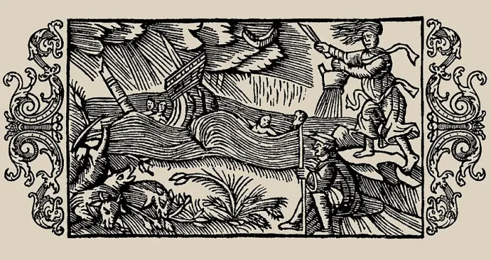 Framed Print : Witch unleashing storm. From History of Northern Peoples by Olaus Magnus, Archbishop... 1555. Creator: Anonymous. Witch unleashing storm. From History of Northern Peoples by Olaus Magnus, Archbishop... 1555. Creator: Anonymous Framed Print : Witch unleashing storm. From History of Northern Peoples by Olaus Magnus, Archbishop... 1555. Creator: Anonymous. Witch unleashing storm. From History of Northern Peoples by Olaus Magnus, Archbishop... 1555. Creator: Anonymous