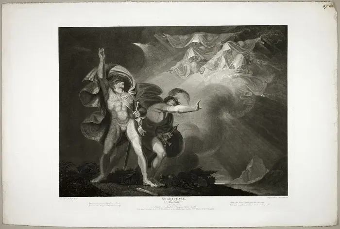 Framed Print : The Witches Appear to Macbeth and Banquo, 1798. Creator: James Caldwall Framed Print : The Witches Appear to Macbeth and Banquo, 1798. Creator: James Caldwall