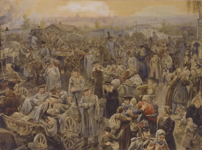 Framed Print : The withdrawal of Russian troops from Moscow in 1812, 1907. Artist: Lebedev, Vasili Petrovich (1880-?) Framed Print : The withdrawal of Russian troops from Moscow in 1812, 1907. Artist: Lebedev, Vasili Petrovich (1880-?)