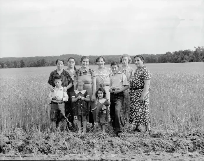 Framed Print : Wives and children of the farm group, Hightstown, New Jersey, 1936. Creator: Dorothea Lange Framed Print : Wives and children of the farm group, Hightstown, New Jersey, 1936. Creator: Dorothea Lange