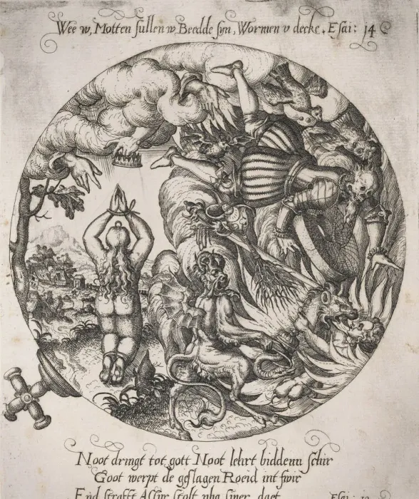 Framed Print : Woe to you, Maggots will be in your bed, and worms your coverlet (Isaiah 14: 11), ca... ca. 1570-72. Creator: Anon Framed Print : Woe to you, Maggots will be in your bed, and worms your coverlet (Isaiah 14: 11), ca... ca. 1570-72. Creator: Anon
