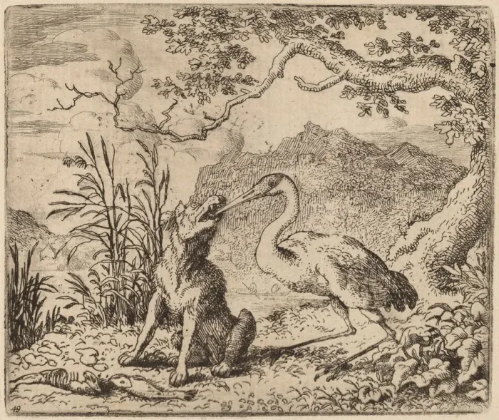 Framed Print : The Wolf and the Crane, probably c. 1645 / 1656. Creator: Allart van Everdingen Framed Print : The Wolf and the Crane, probably c. 1645 / 1656. Creator: Allart van Everdingen