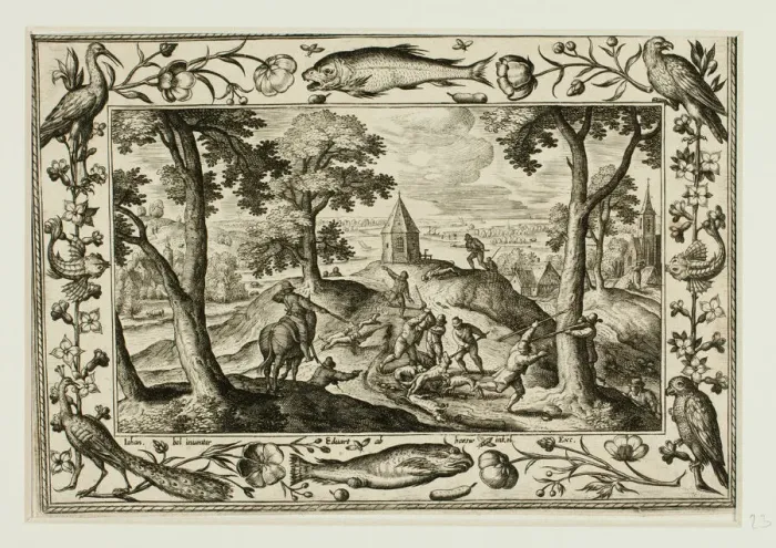 Framed Print : Wolf Hunt, from Landscapes with Old and New Testament Scenes and Hunting Scenes, 1584 Framed Print : Wolf Hunt, from Landscapes with Old and New Testament Scenes and Hunting Scenes, 1584