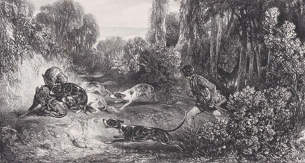 Wolf Hunt: Wounded Animal Attacked by Dogs, from the series Hunting Scenes, 1829