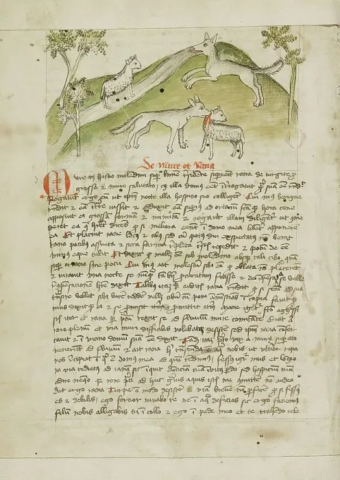 Framed Print : A Wolf Killing a Lamb; Fables, third quarter of 15th century. Creator: Unknown