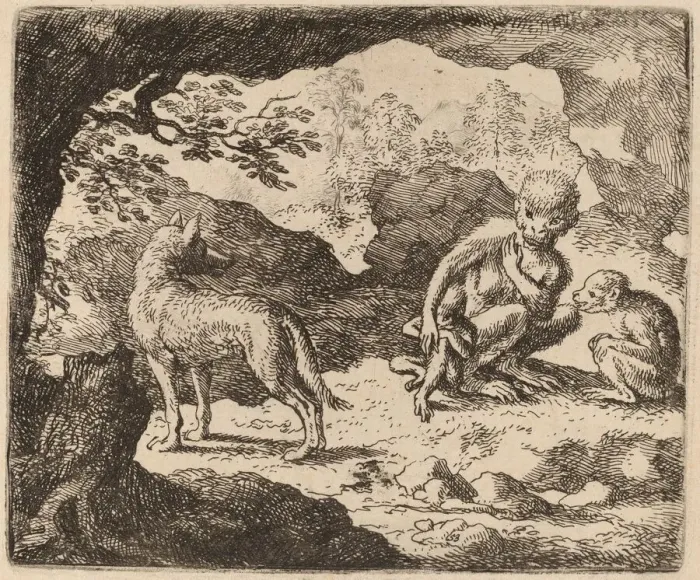 Framed Print : The Wolf and the Monkeys, probably c. 1645 / 1656. Creator: Allart van Everdingen Framed Print : The Wolf and the Monkeys, probably c. 1645 / 1656. Creator: Allart van Everdingen
