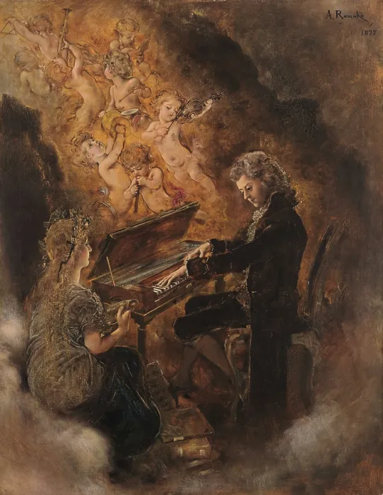 Framed Print : Wolfgang Amade Mozart (Mozart at his clavichord), 1877. Creator: Romako, Anton (1832-1889) Framed Print : Wolfgang Amade Mozart (Mozart at his clavichord), 1877. Creator: Romako, Anton (1832-1889)